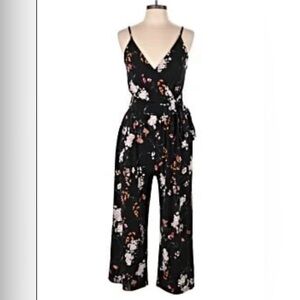 Kaileigh Rica Knit Crop Jumpsuit Black Floral, Medium